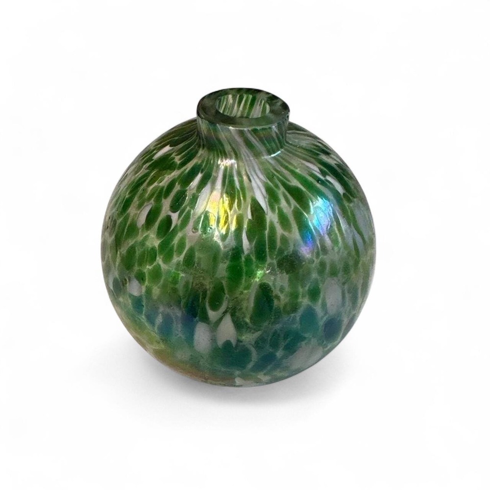 Pottery Barn Oil Candle Art Glass Green & White Paint Swirl Design - No Wick